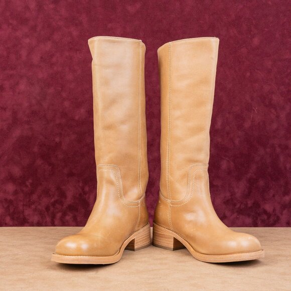 Steve Madden Women Riggs Tan Leather Square Toe Slip-on Knee Boots sz 6 - Picture 2 of 10